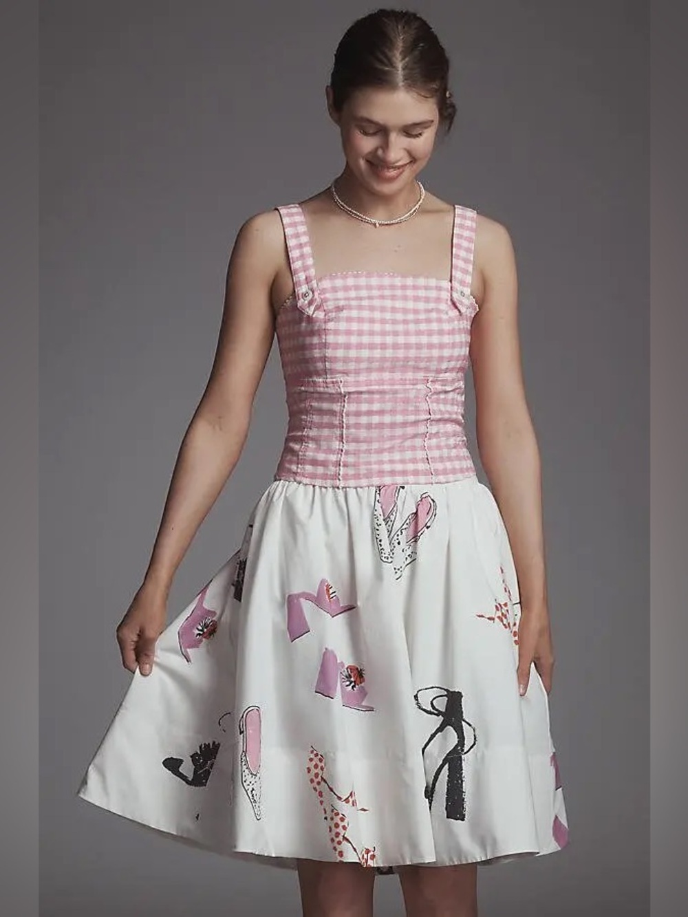 Anthro Maeve Jacie Shoe Print Pleated Cotton Poplin Midi Skirt Danielle Kroll XS